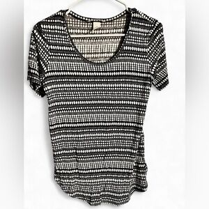 H&M Women’s Black White Geometric Short Sleeve Top XS | Minimalist Modern Casual